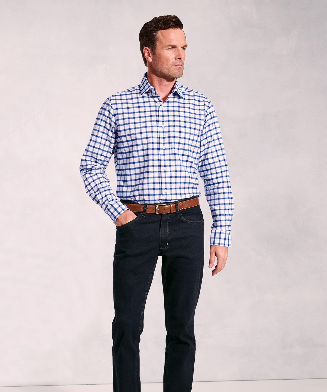 Brook Taverner - Oxford Grid Check Long Sleeve Shirt