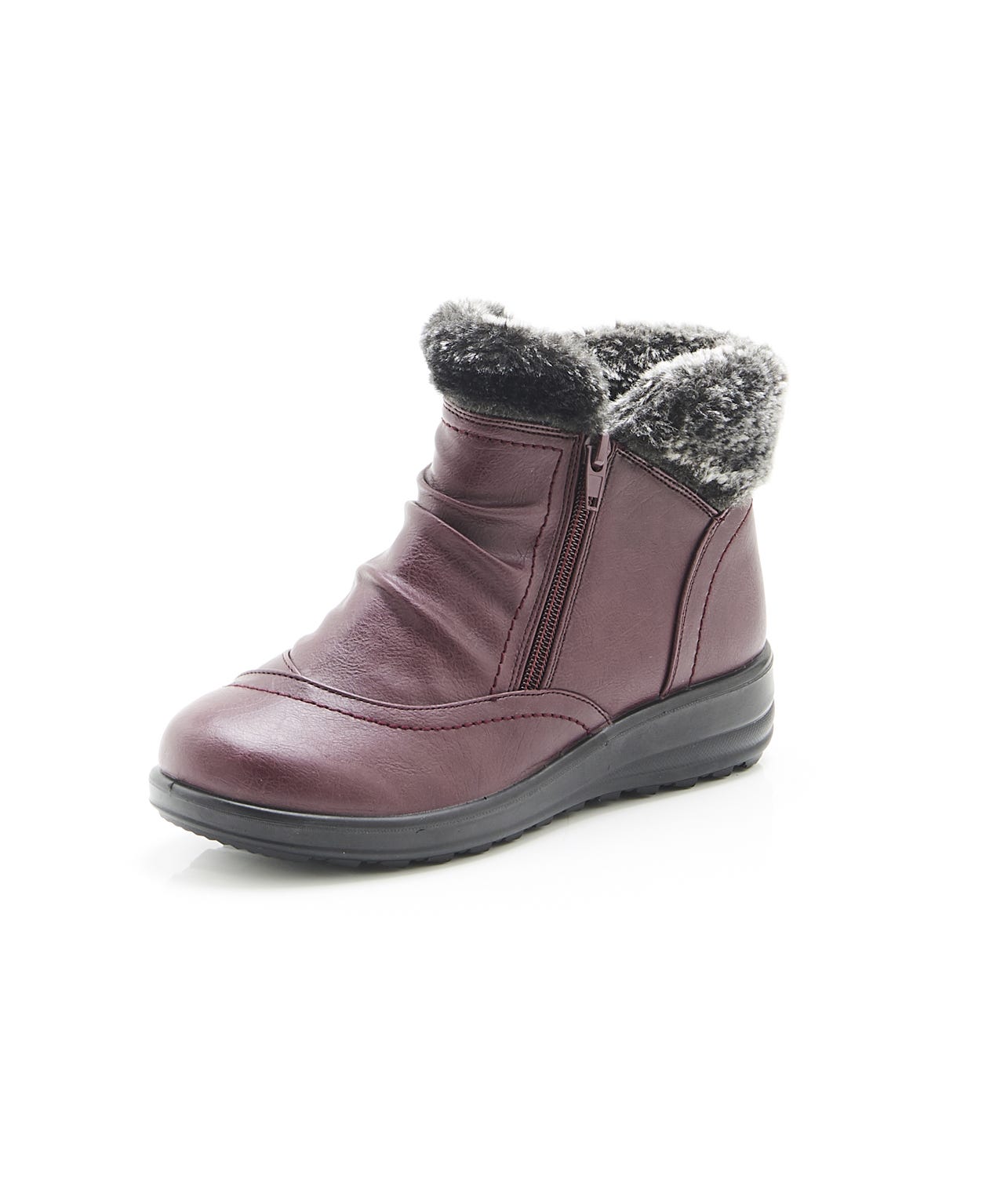 Cushion-walk Faux Fur Trim Ankle Boots