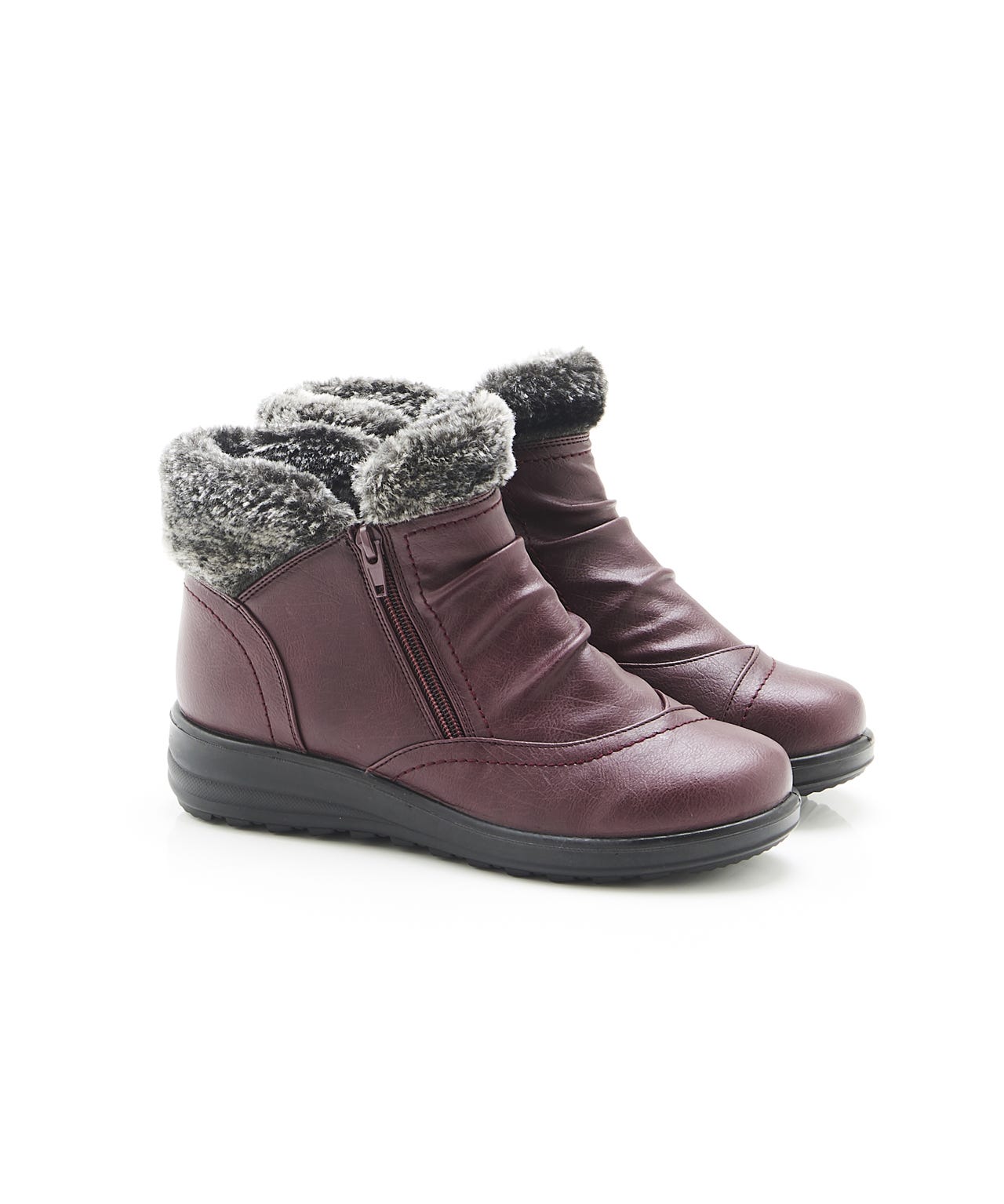 Cushion-walk Faux Fur Trim Ankle Boots