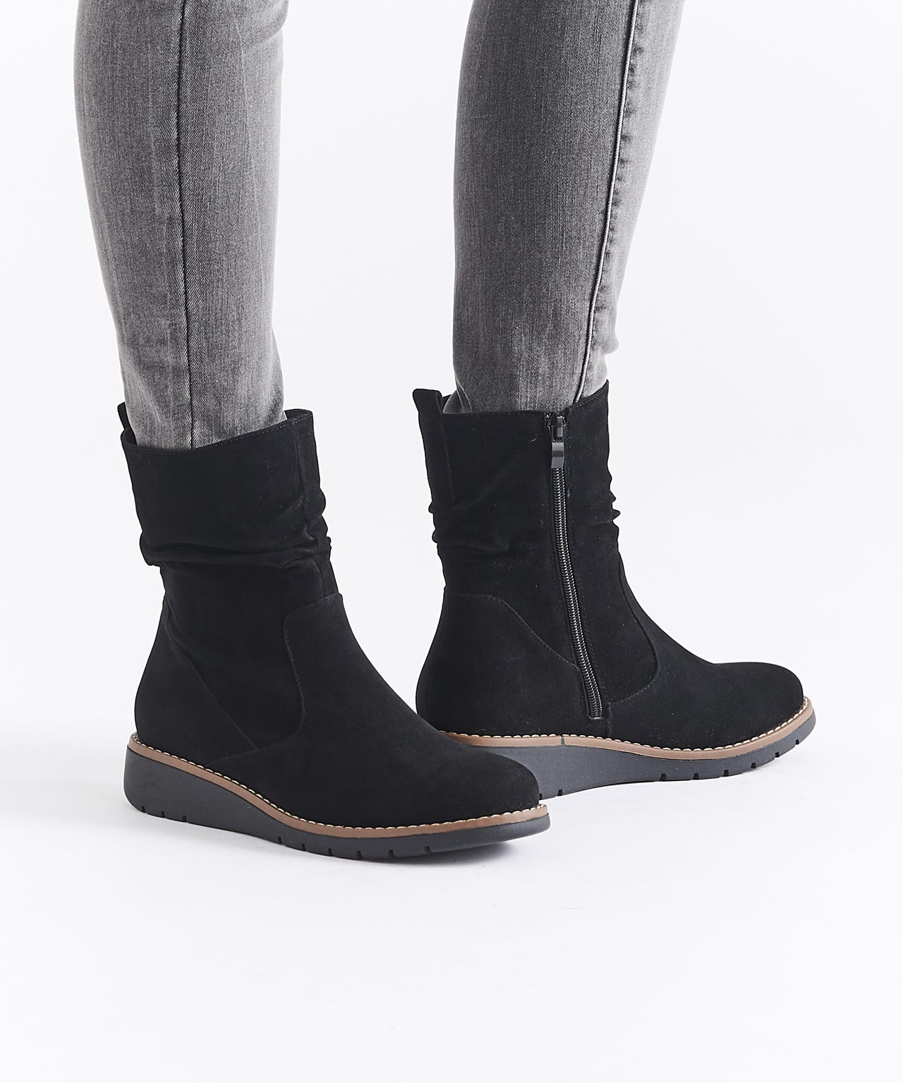 Cushion-walk Slouchy Suede-look Ankle Boot