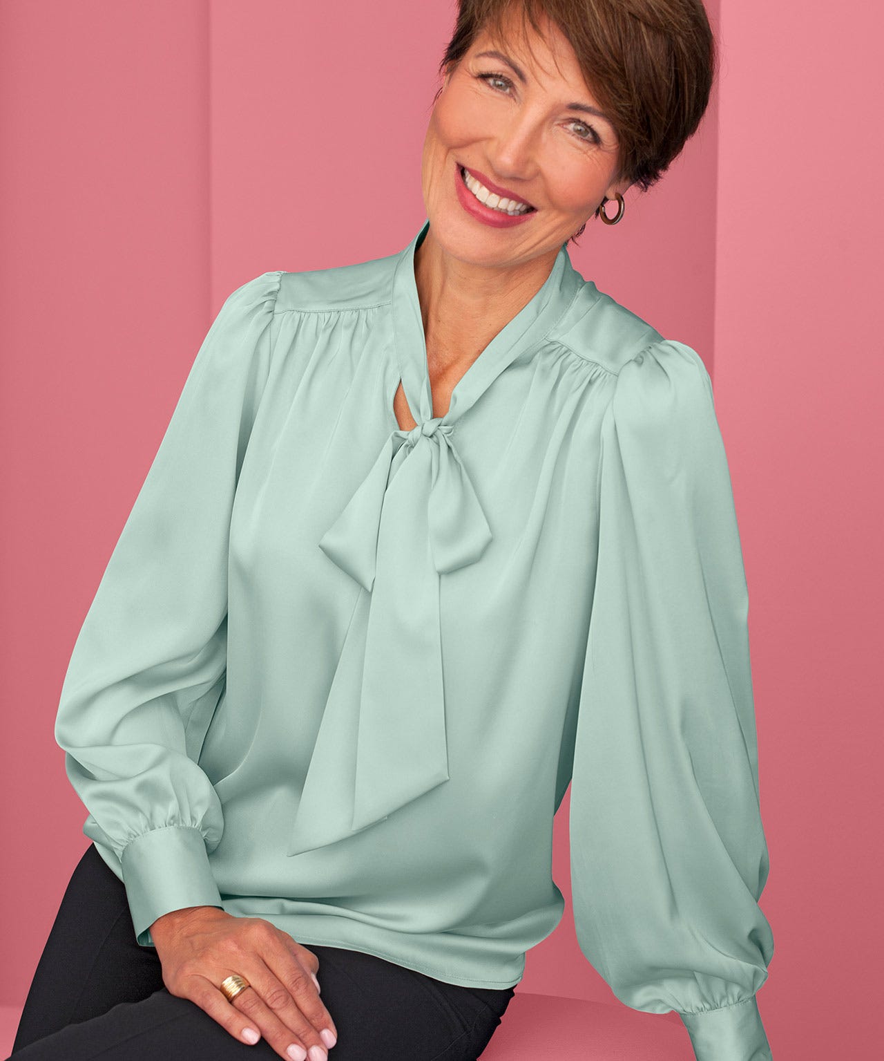 Tie Neck Satin Blouse