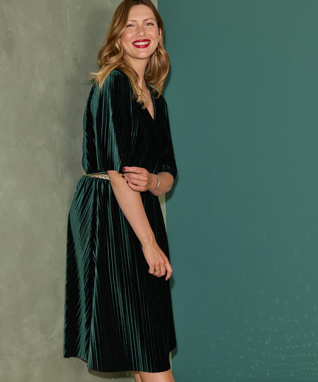 Pleated Velour Dress