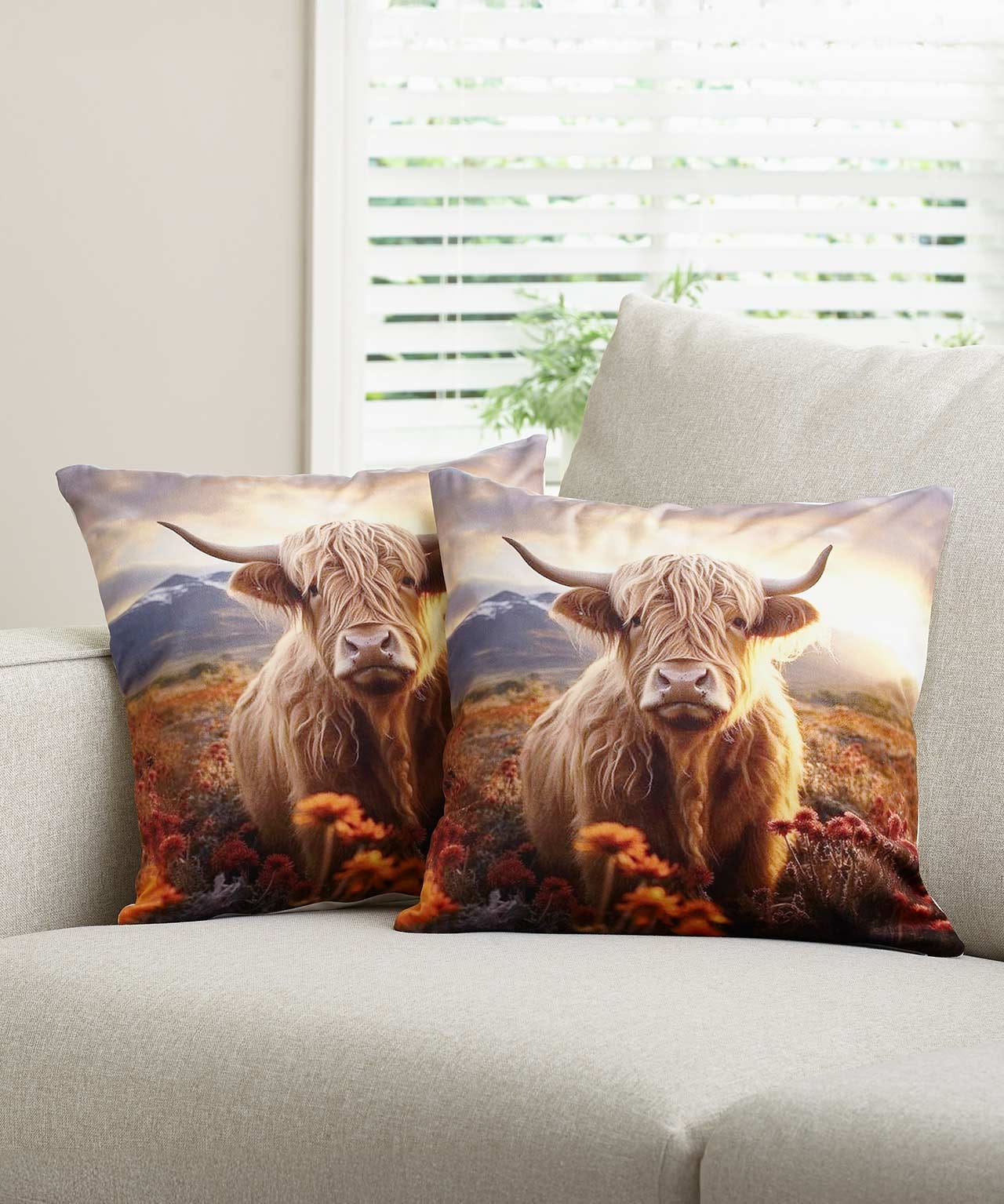 Pack of 2 Highland Cow Cushion Covers