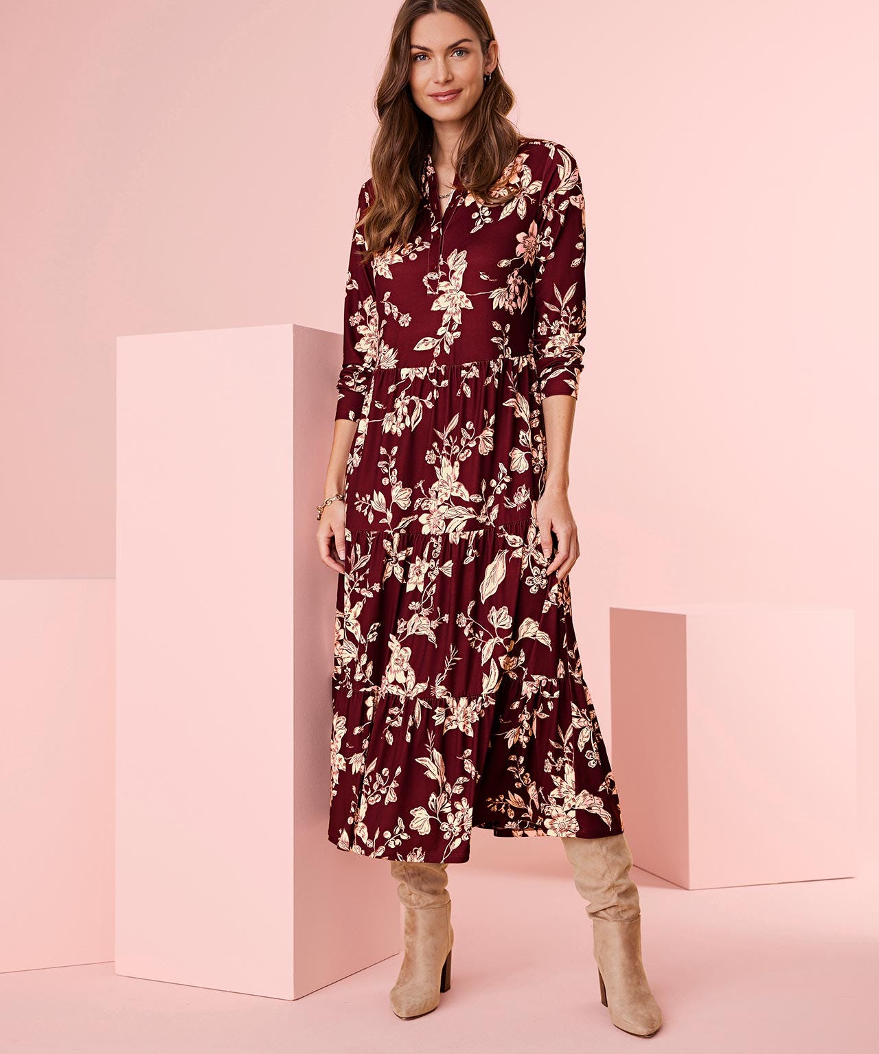 Floral Jersey Tiered Dress