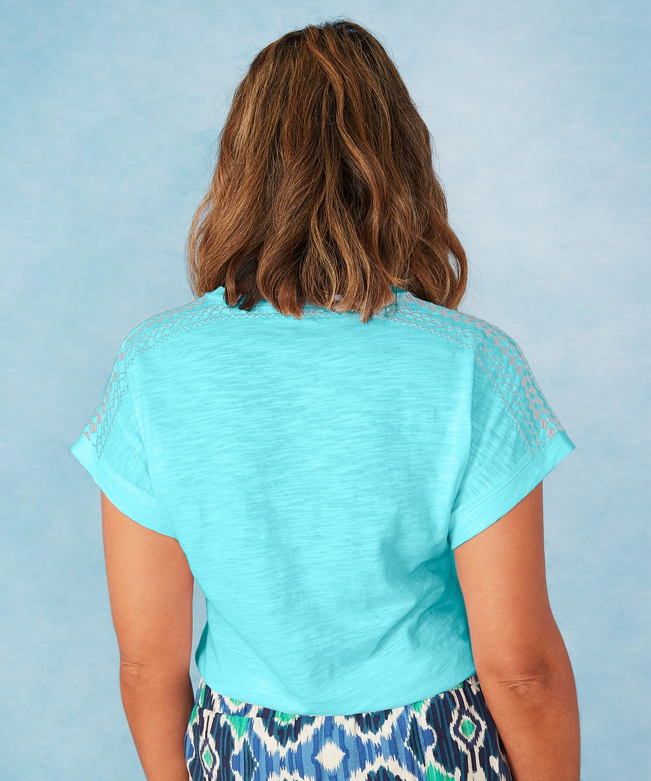 First Avenue - Embroidered Shoulder Cotton Slub V Neck Tee