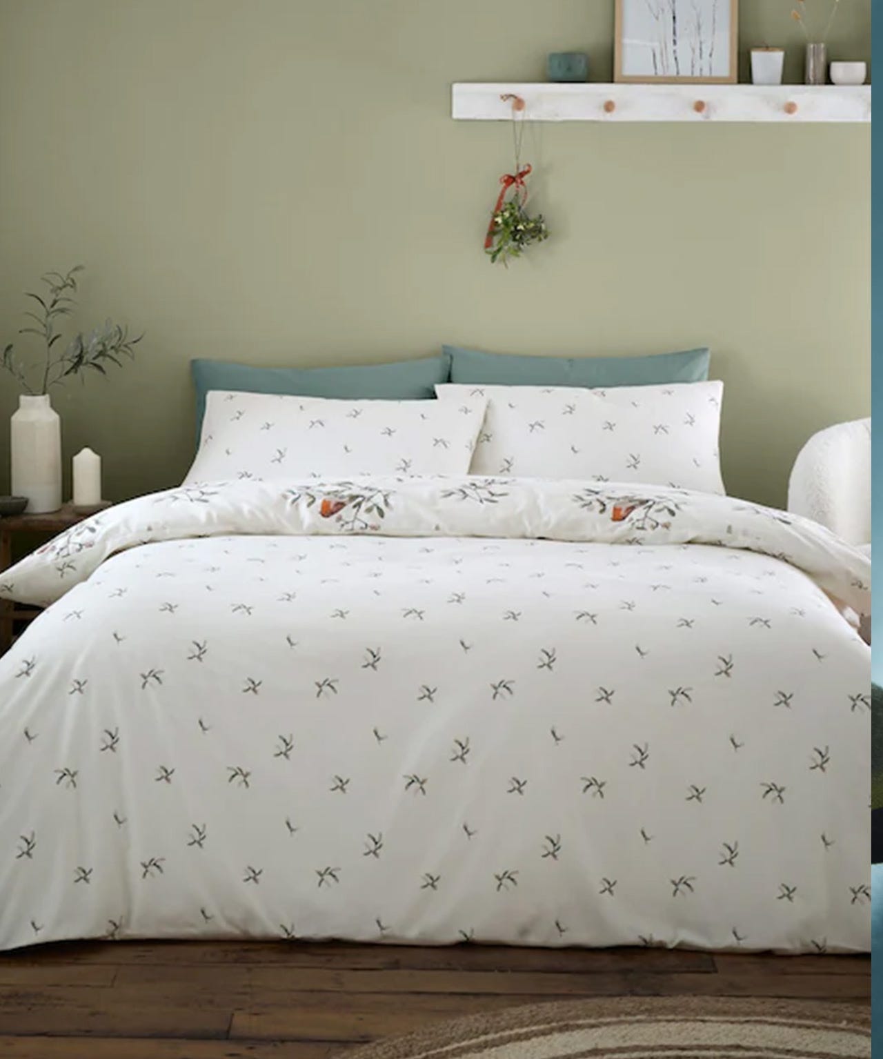 Brushed Mistletoe Robins Duvet Set