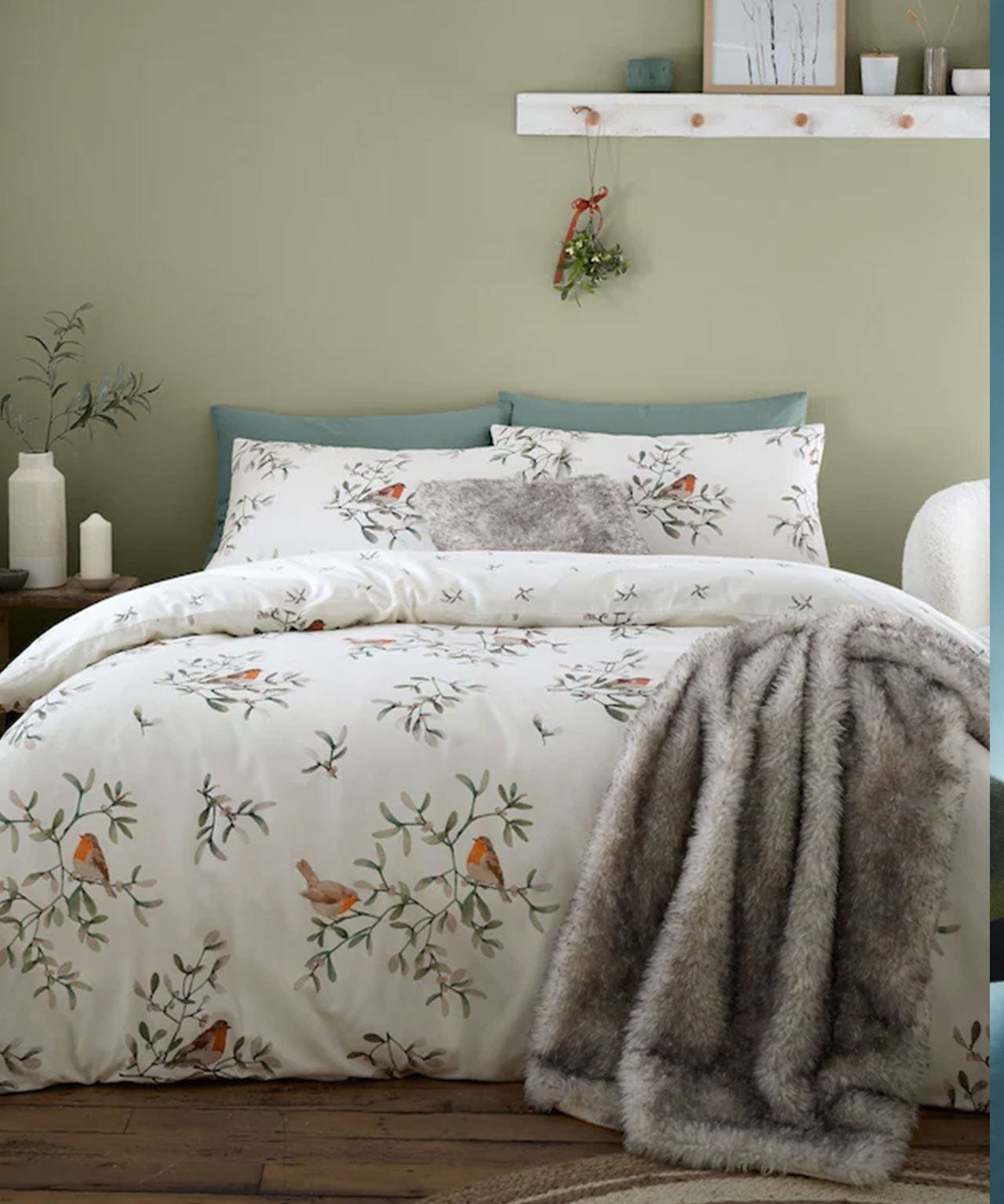 Brushed Mistletoe Robins Duvet Set
