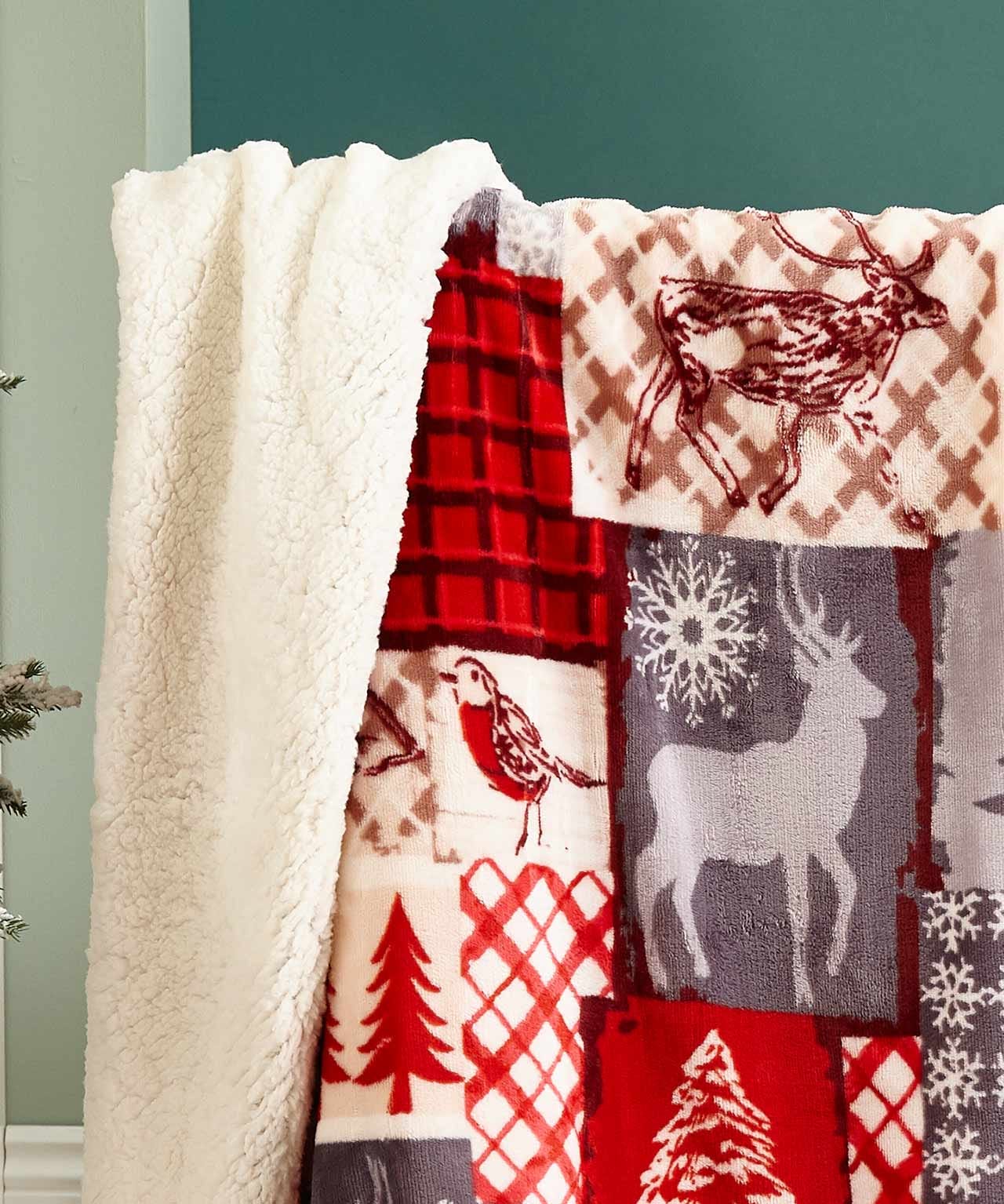 Christmas Patchwork Sherpa Throw