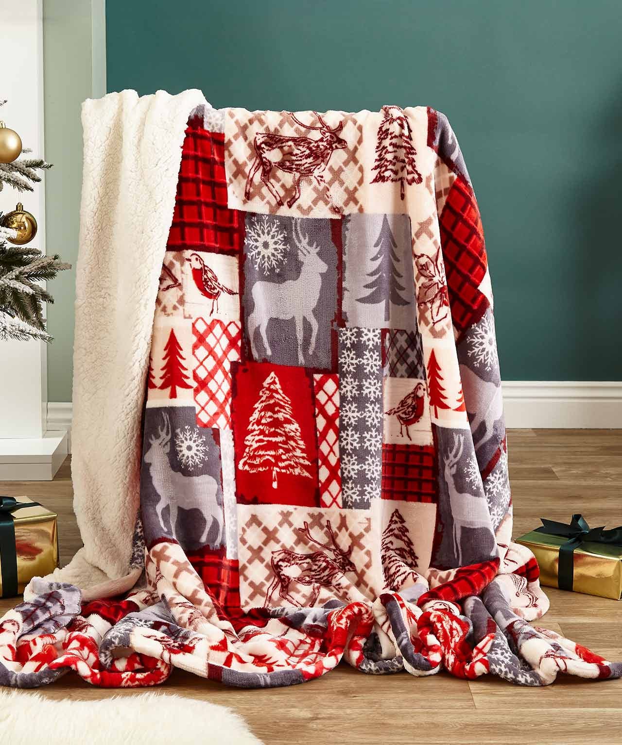 Christmas Patchwork Sherpa Throw