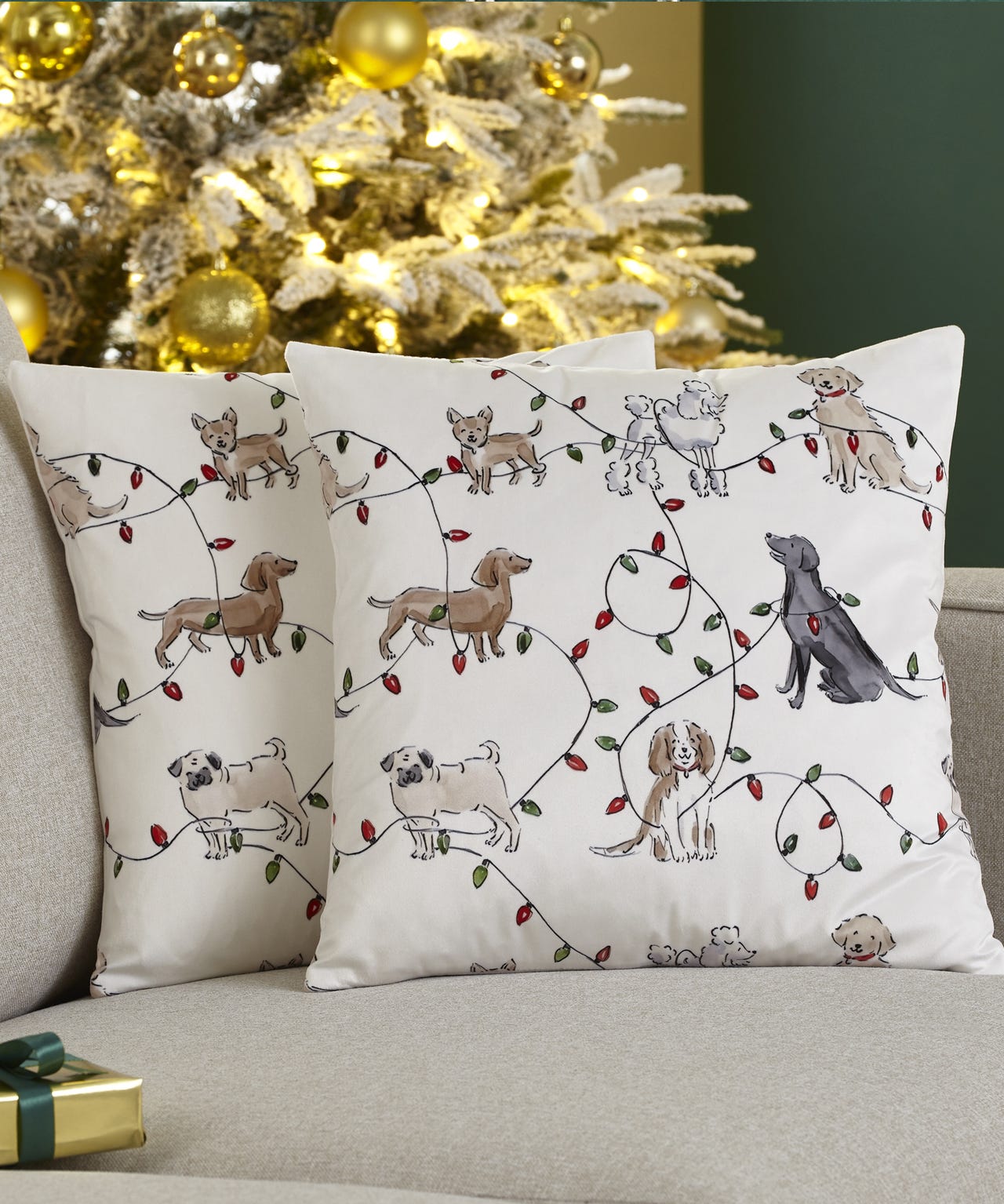2 PK Christmas Dog Cushion Covers