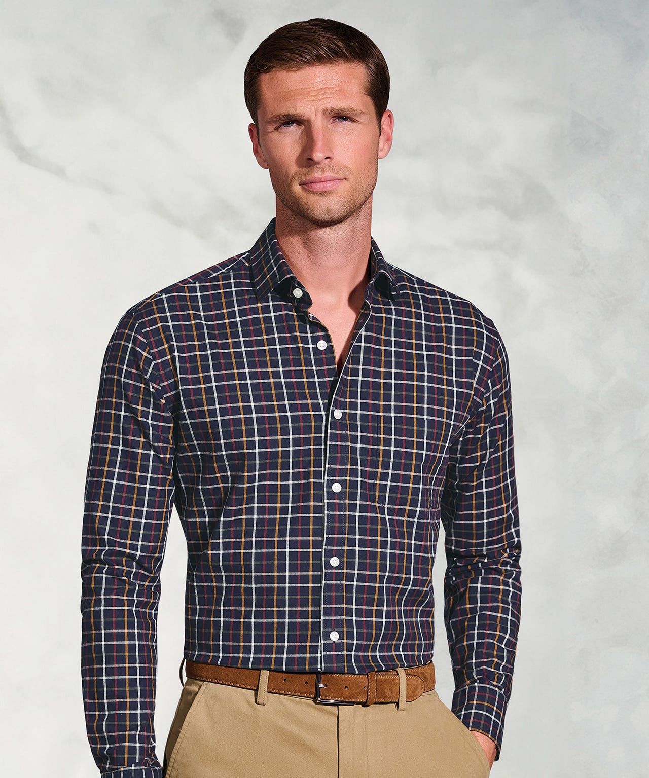 Brook Taverner Navy Tattersall Check Long Sleeve Shirt