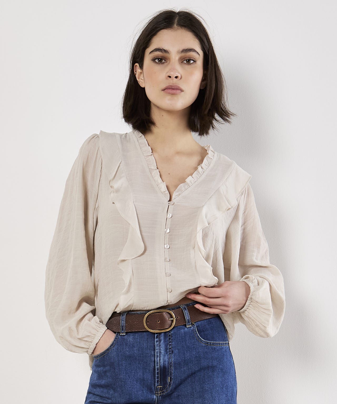 Apricot Ruffle Blouse