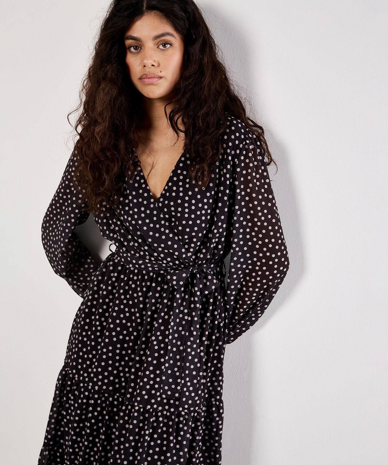 Apricot Chiffon Wrap Dress