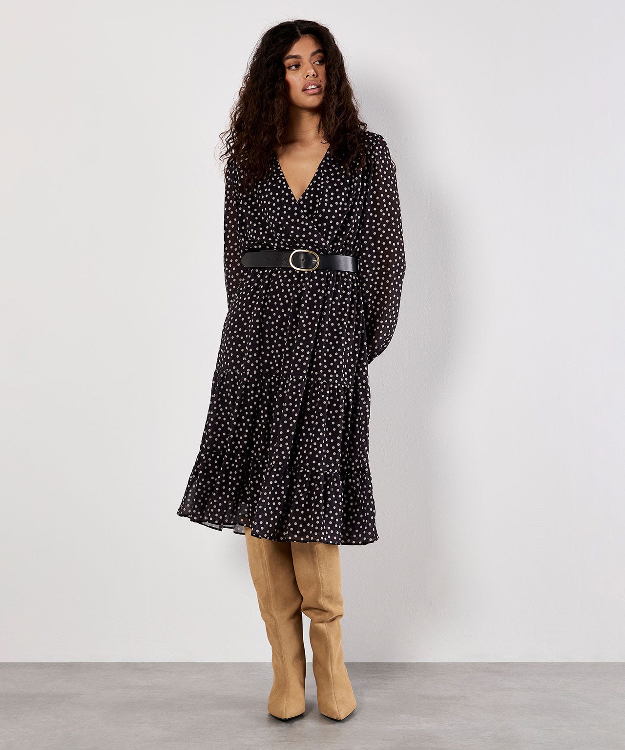 Apricot Chiffon Wrap Dress