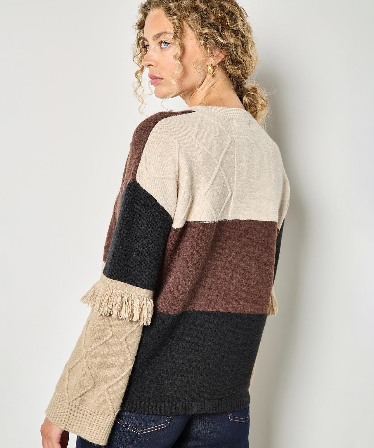 Apricot Patchwork Fringe Jumper