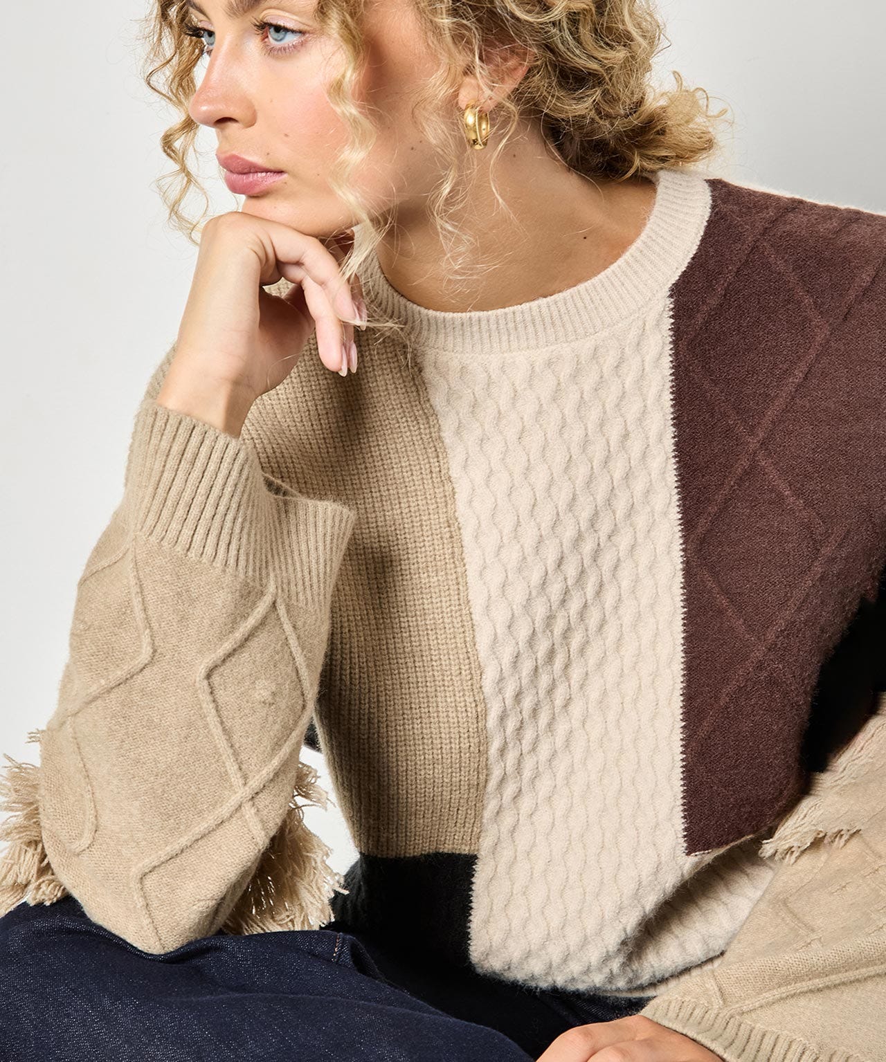 Apricot Patchwork Fringe Jumper