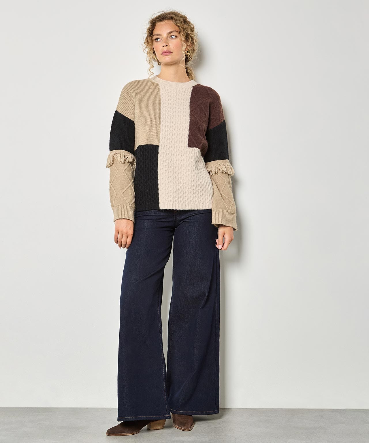 Apricot Patchwork Fringe Jumper