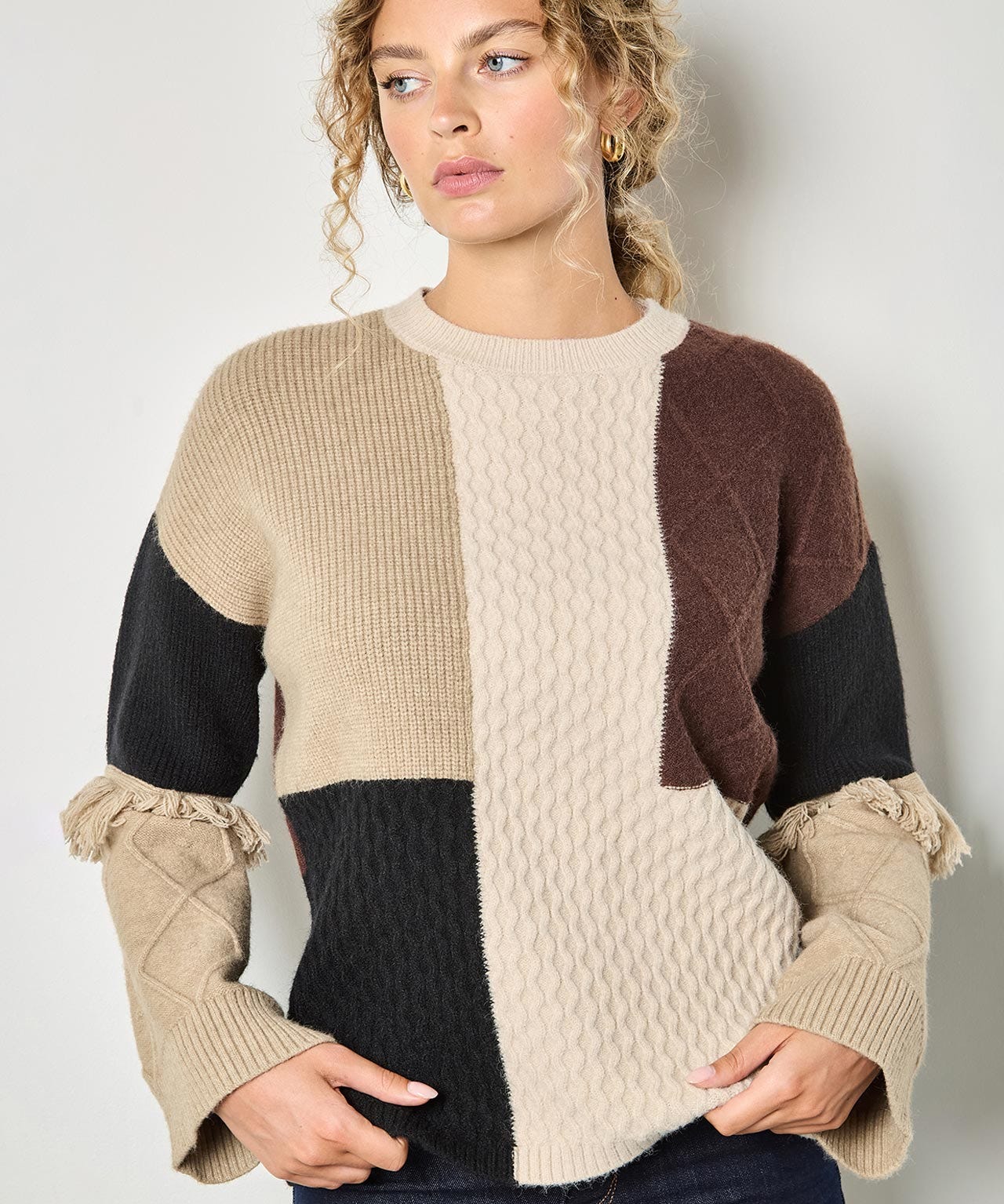 Apricot Patchwork Fringe Jumper