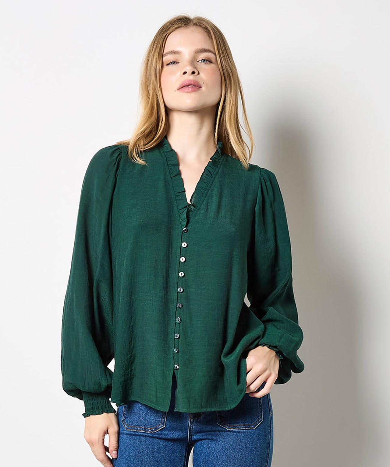 APRICOT RUFFLE BLOUSE