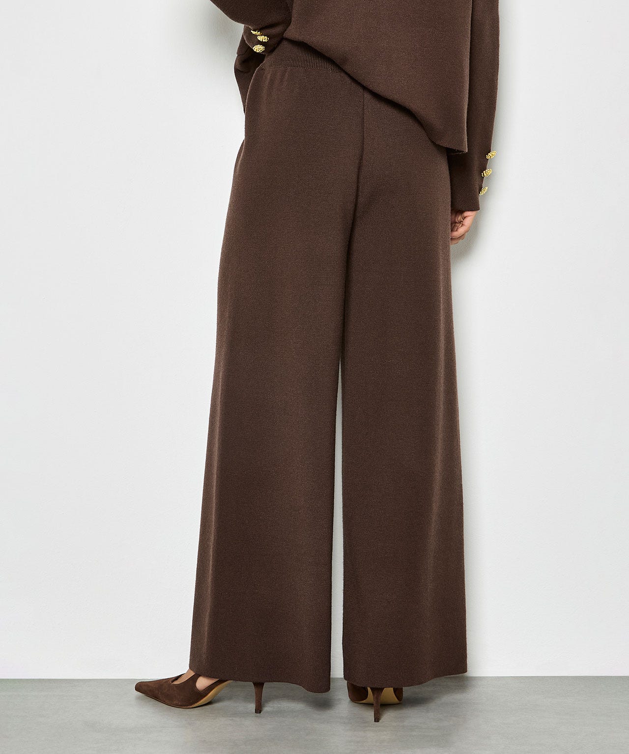 Apricot Knitted Wide Leg Trousers