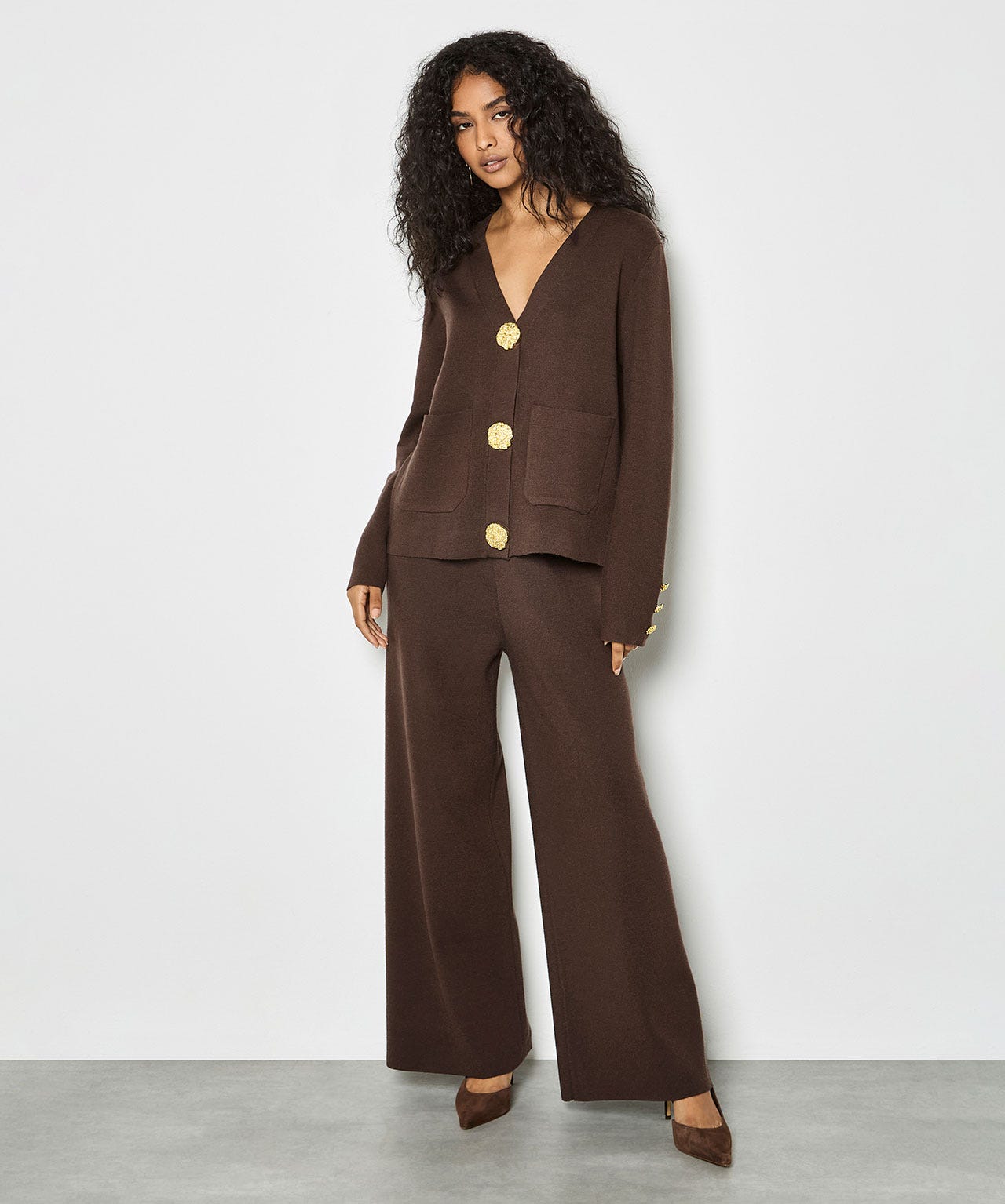 Apricot Knitted Wide Leg Trousers