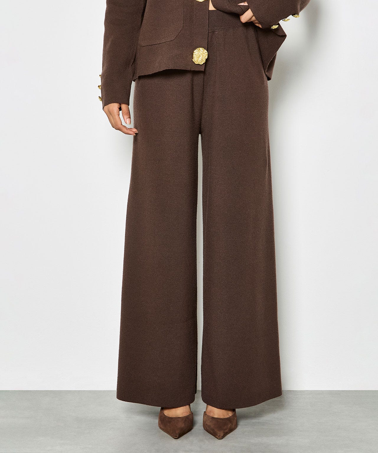 Apricot Knitted Wide Leg Trousers