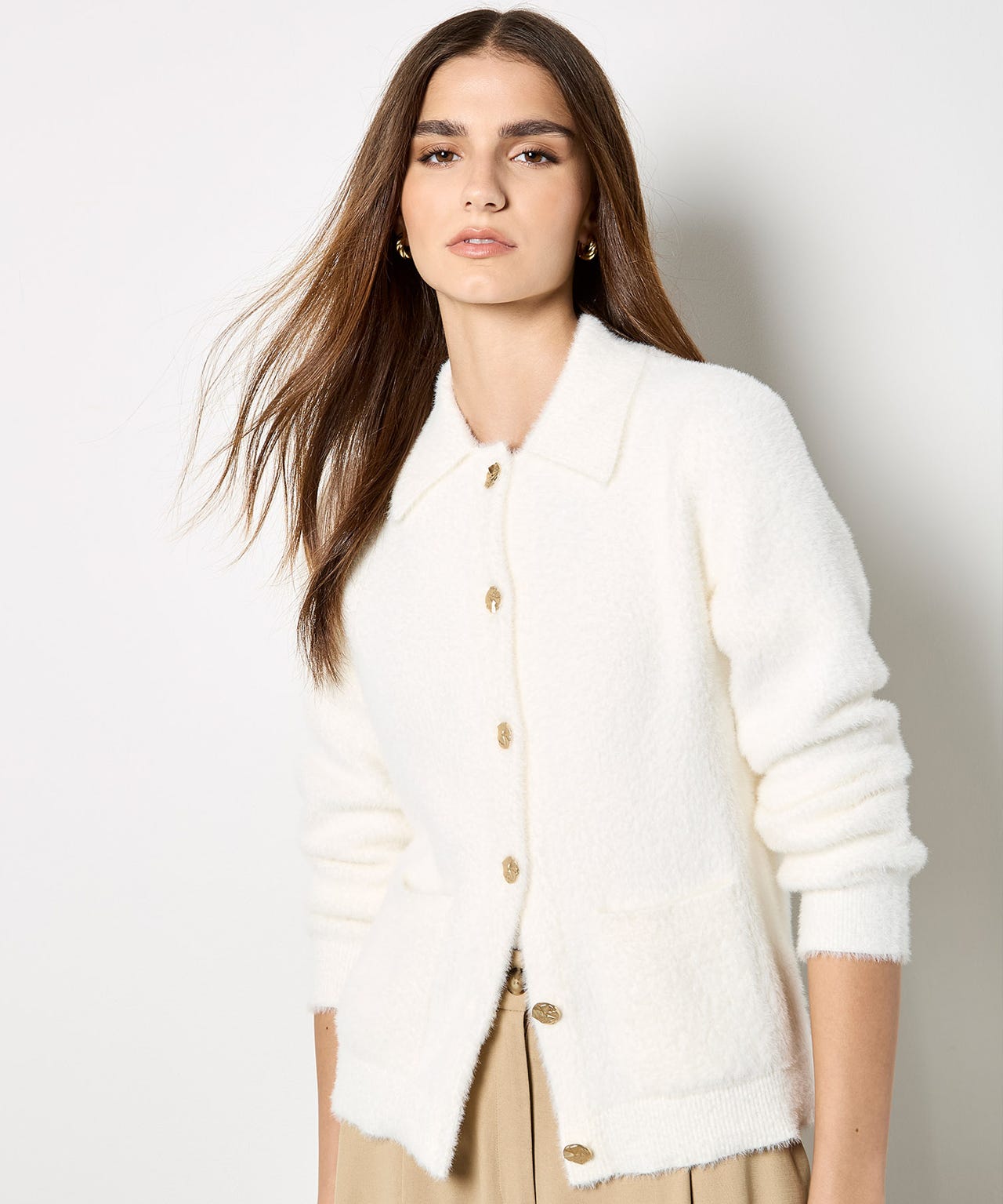 Apricot Fluffy Knit Cardigan