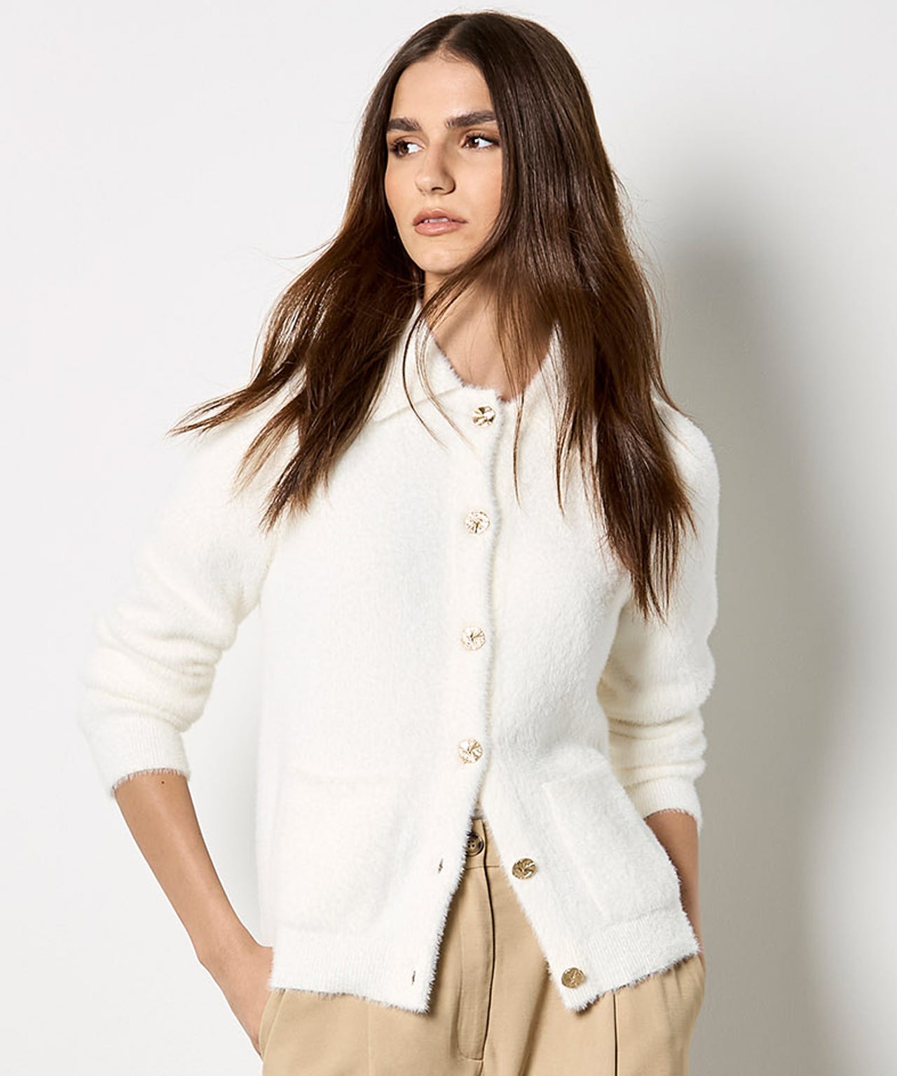 Apricot Fluffy Knit Cardigan