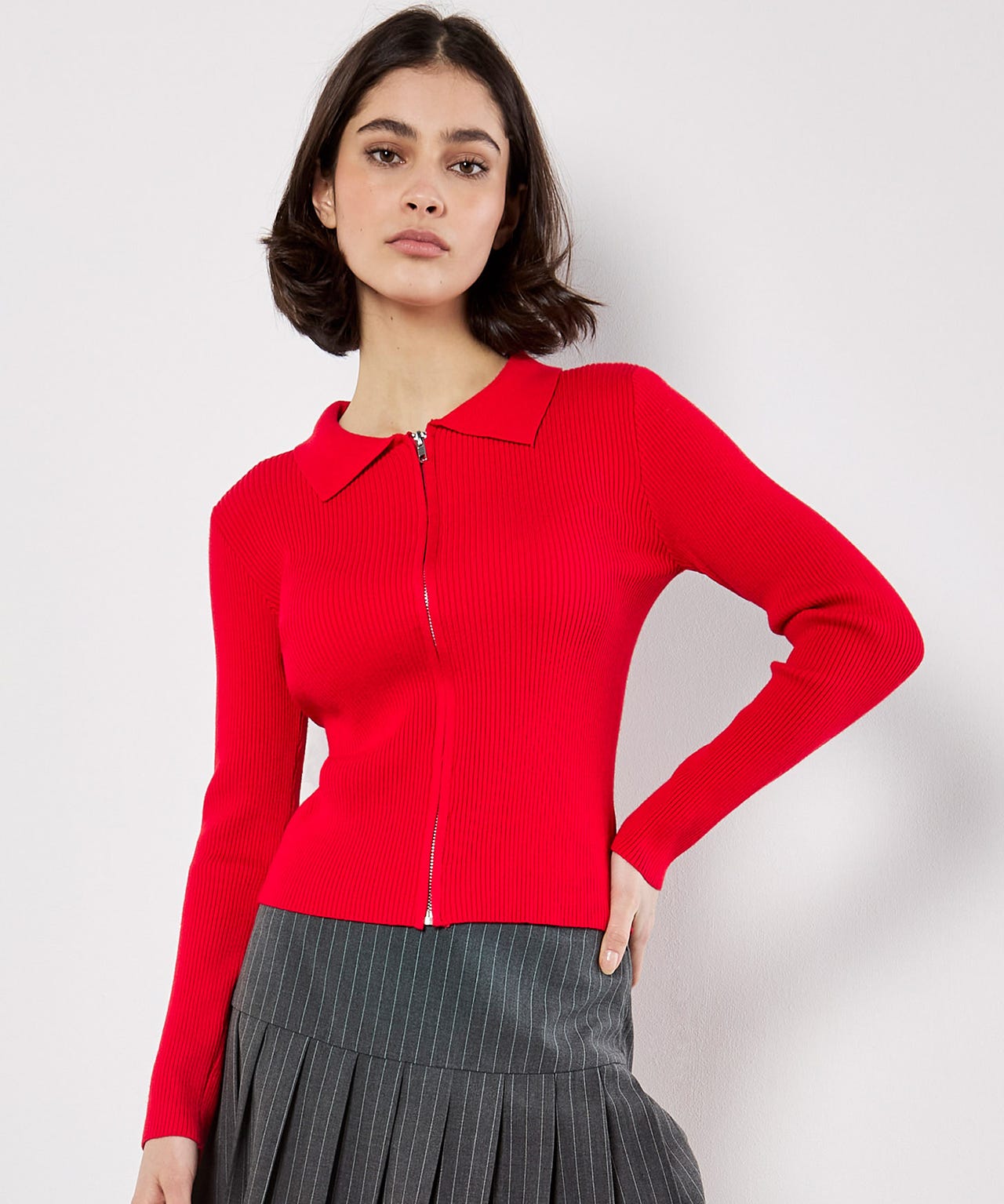 Apricot Ribbed Cardigan