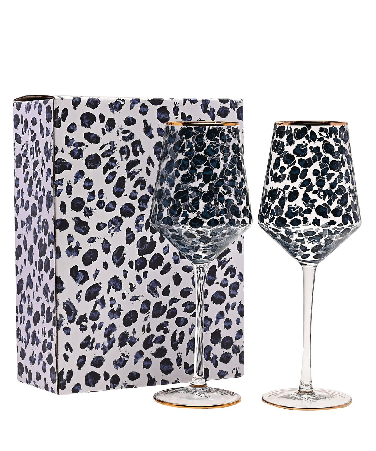 Widdop Frida Set of 2 Leopard Print Wine glasses