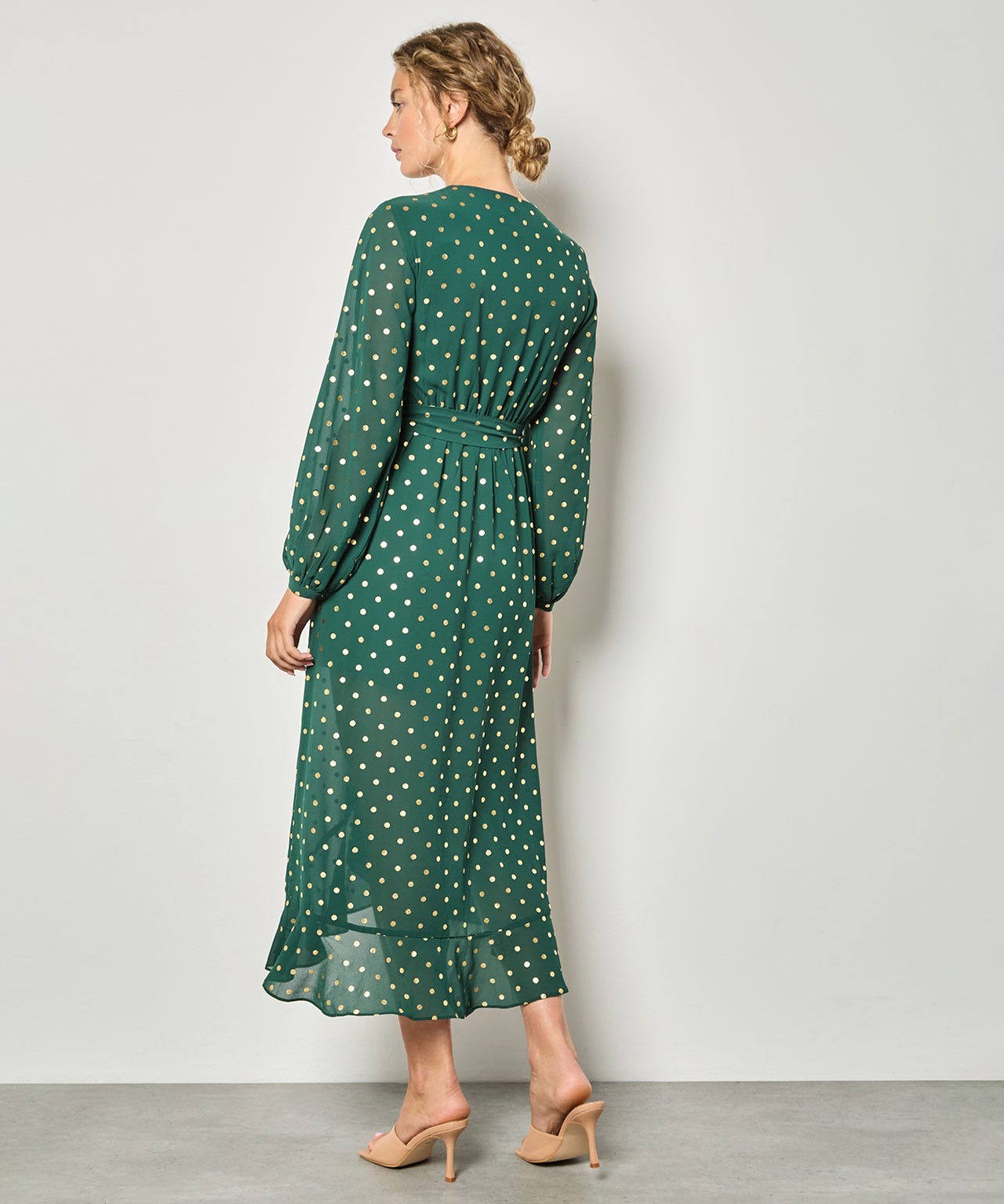 Apricot Foil Print Wrap Maxi Dress