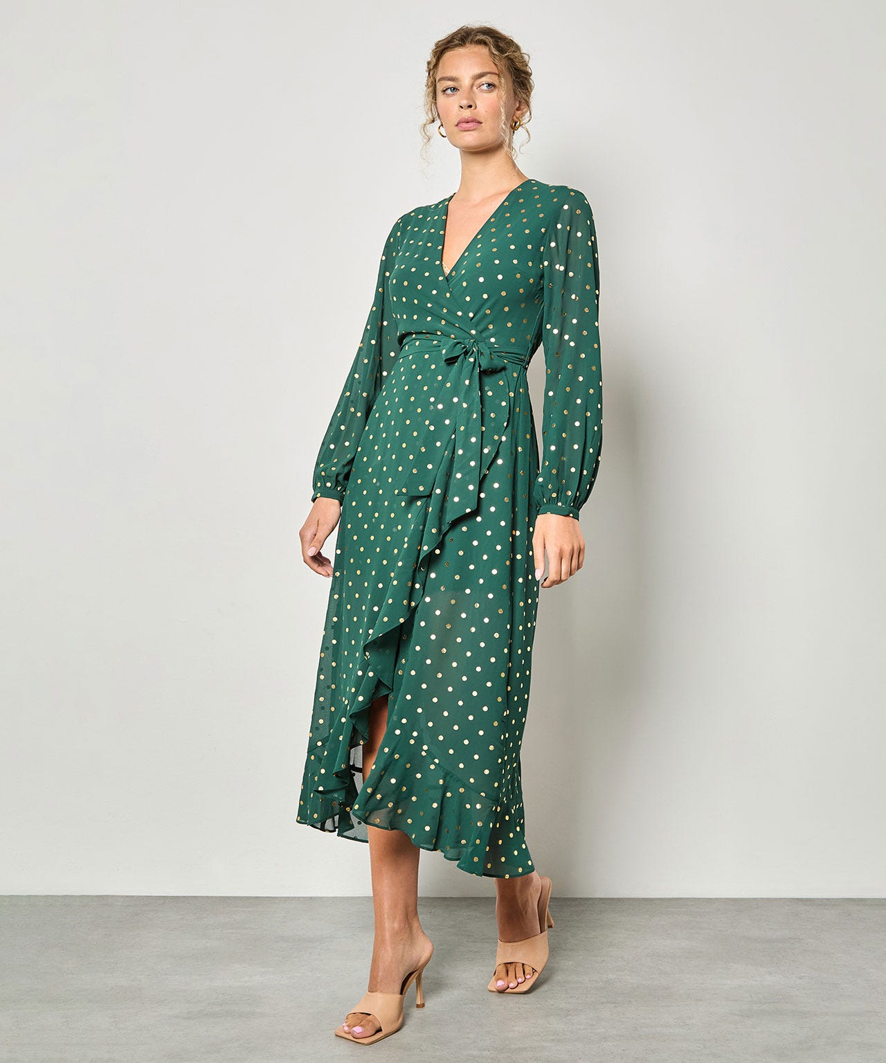 Apricot Foil Print Wrap Maxi Dress