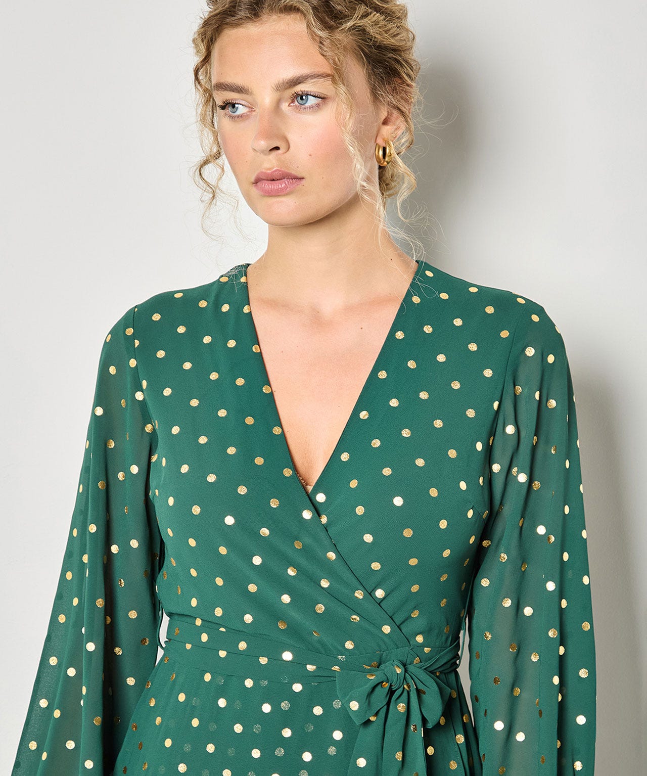 Apricot Foil Print Wrap Maxi Dress