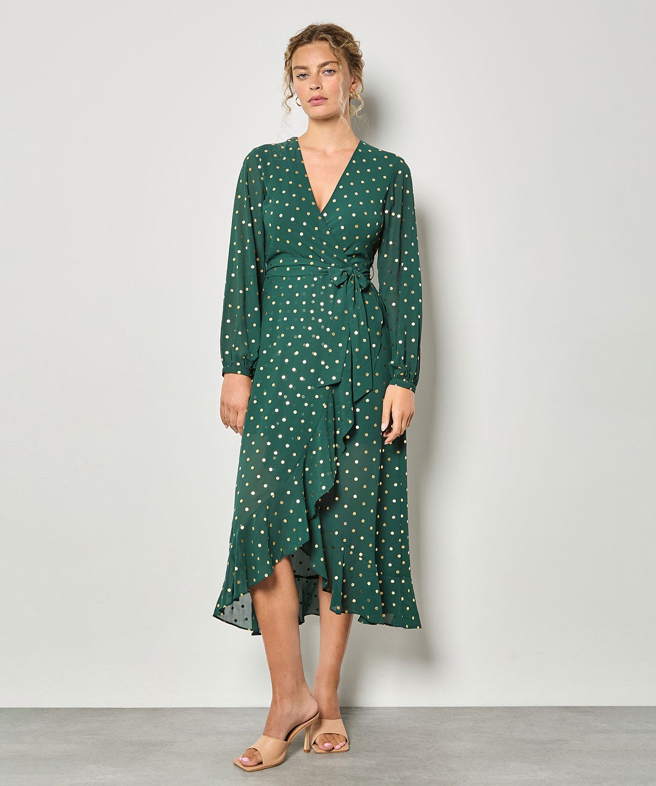 Apricot Foil Print Wrap Maxi Dress