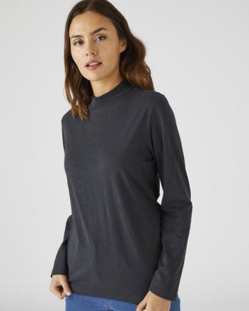 Turtleneck Long Sleeved Cotton T-shirt