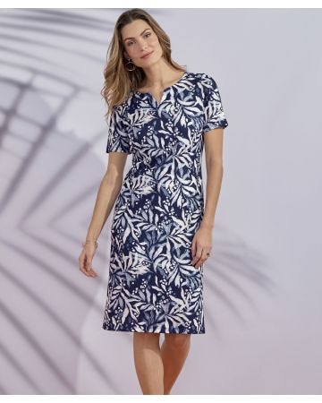 Textured Stretch Short Sleeve Shift Dress