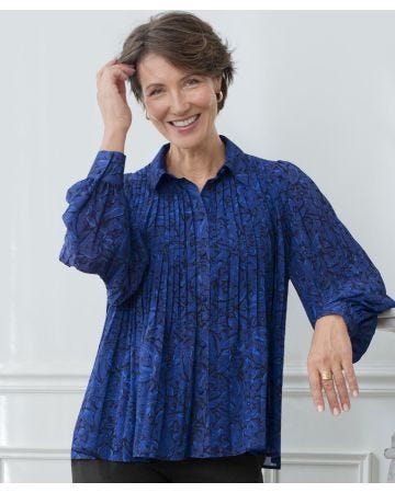 Pleated Print Blouse