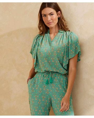 Tunisian-Style Printed Blouse