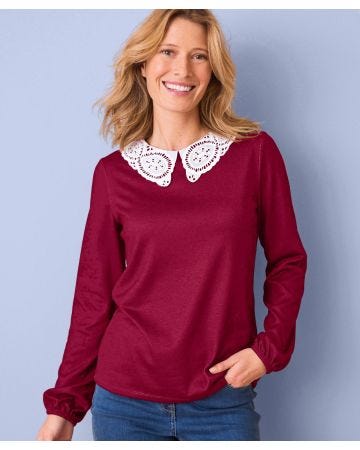 Contrast Collar Brushed-finish Top