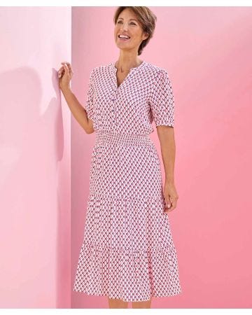 Elasticated Waist Tiered Print Dress