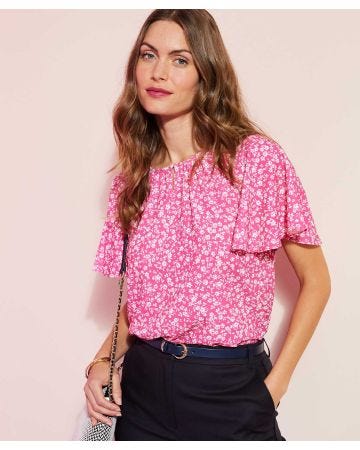 Printed Butterfly Sleeve Blouse