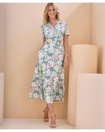 Printed Jersey Frill Hem Dress
