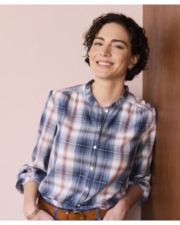 Check Frill Collar Blouse