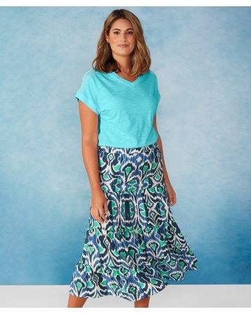 First Avenue - Washed Crepe Print Tiered Skirt