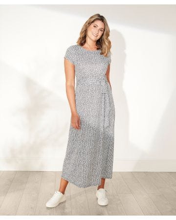 First Avenue - Midi Slash Neck Dress with Belt