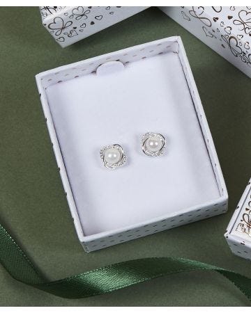 Sparkle Pearl Knot Silver Plated Earrings