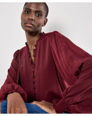 Apricot Ruffle Neck Blouse