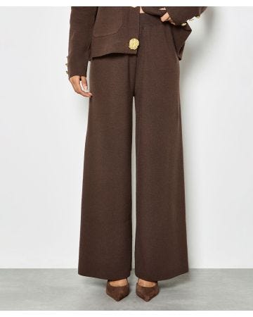 Apricot Knitted Wide Leg Trousers