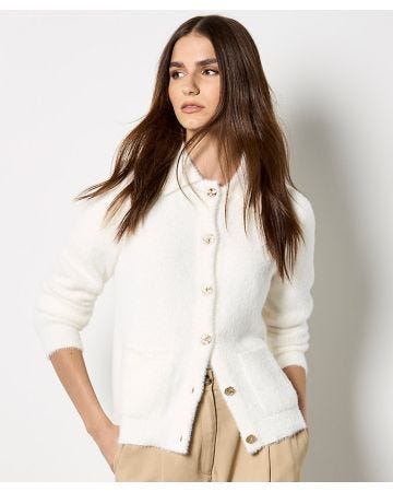 Apricot Fluffy Knit Cardigan