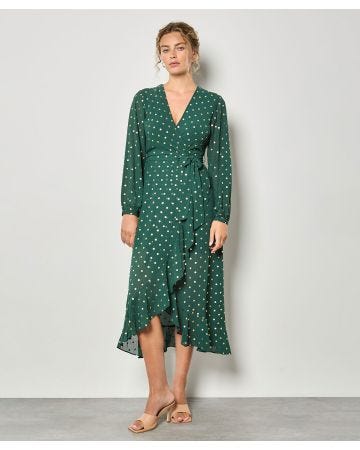 Apricot Foil Print Wrap Maxi Dress